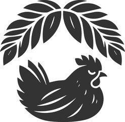 Hen in forest vector silhouette