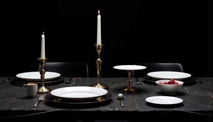 Obraz premium Elegant dining table setup with candles against a dark background 