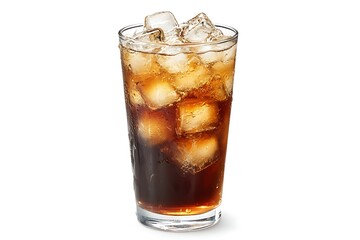 A tall glass filled with ice cubes on a white background