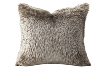 Luxurious gray faux fur throw pillow soft texture elegant design perfect on transparent background