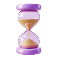 purple hourglass with sand 3d render icon in cartoon plastic style minimal isolated on transparent white background, clipping path