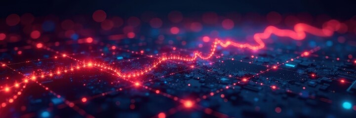 Obraz premium Interconnected glowing lines on grid, dynamic data display, visualization, nodes