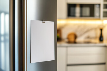 Blank note on a modern kitchen fridge a simple reminder