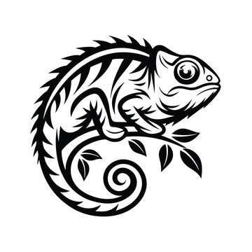 recommend clip art: Silhouette Chameleon on Branch, Reptile Wildlife, Monochrome Tribal Animal, Black and White