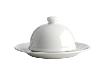 Fototapeta premium Elegant white porcelain butter dish with dome lid perfect for serving adds on transparent background