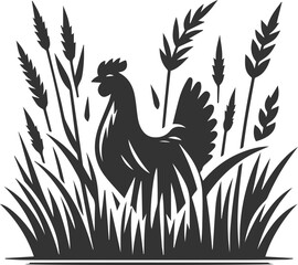 Hen in forest vector silhouette