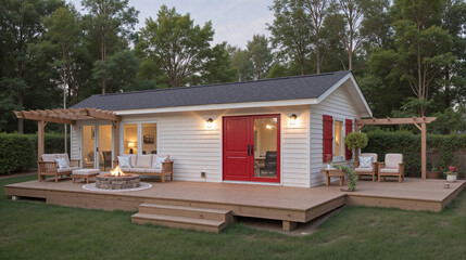 Cozy Cottage with Deck, Fire Pit, and Lush Green Lawn - Outdoor Living Space