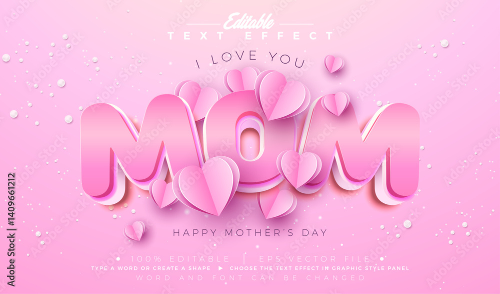 Poster mothers day 3d text effect design editable and scalable vector graphic style effect with shadow and 