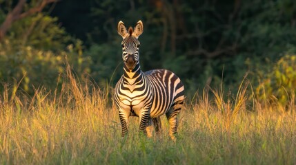 Fototapeta premium Zebra grassland sunset Africa wildlife safari
