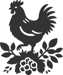 Hen in forest vector silhouette