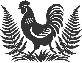 Hen in forest vector silhouette
