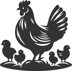 Hen in forest vector silhouette