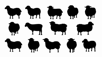 set of sheep silhouette vector on white background