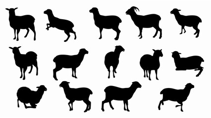 set of sheep silhouette vector on white background