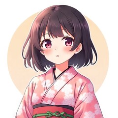 Captivating anime character in traditional kimono digital art whimsical style bright colors portrait view