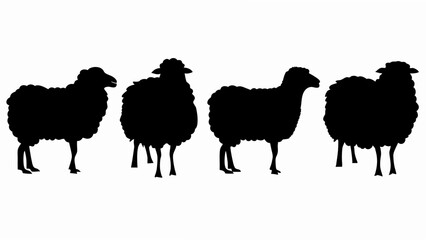 set of sheep silhouette vector on white background