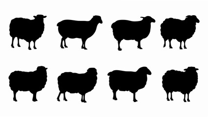 set of sheep silhouette vector on white background