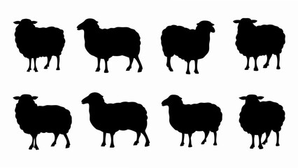 set of sheep silhouette vector on white background