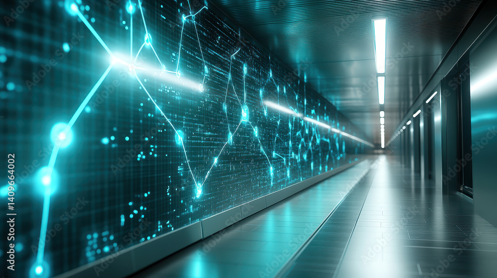 Aufkleber neural network-inspired wall design enhances the ambiance of a cutting-edge ai workspace with smooth