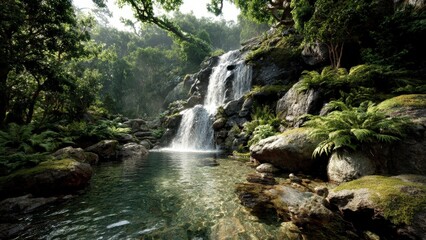 Naklejka premium Tranquil Cascade in Tropical Wilderness