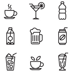 Obraz premium Drink thin line icons collection. Editable stroke. Vector with white background