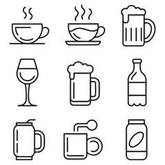 Drink thin line icons collection. Editable stroke. Vector with white background