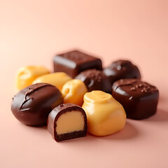 visually pleasing set of gourmet toffees on a soft background with perfect lighting 