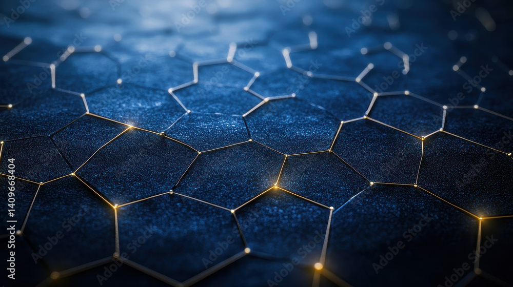 Poster close-up view of hexagonal charging cells in a minimalistic ai hive showcasing advanced technology a