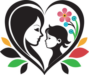 Minimalist Mom and Baby Illustration with Bright Flower Ornaments Art & Illustration