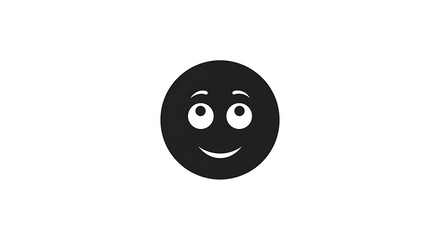 Fototapeta premium A charming, simple, cartoonish circle emoji with a positive demeanor and eyes looking upward. The image is black and white.