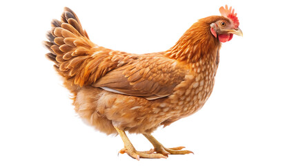 Fototapeta premium Full body of brown chicken hen standing isolated on white background PNG