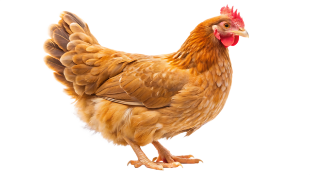 Full body of brown chicken hen standing  isolated on white background PNG