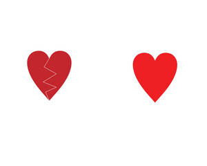 Two red hearts, one is broken and the other is not