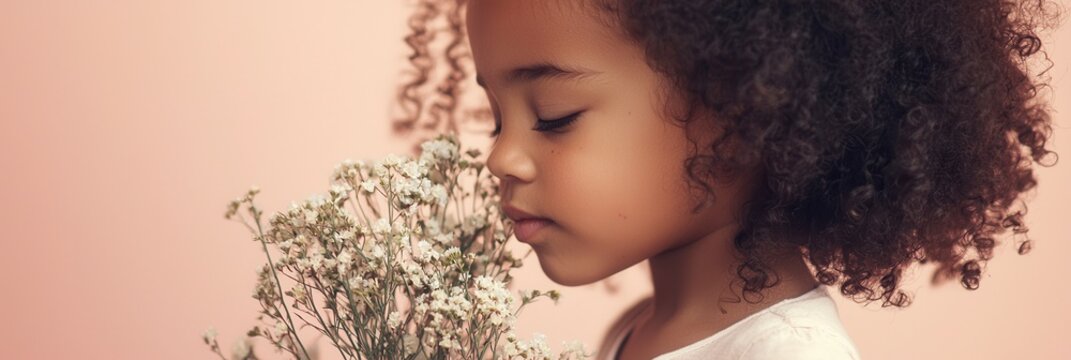 Little Girl Smelling Flowers, Innocence and Purity