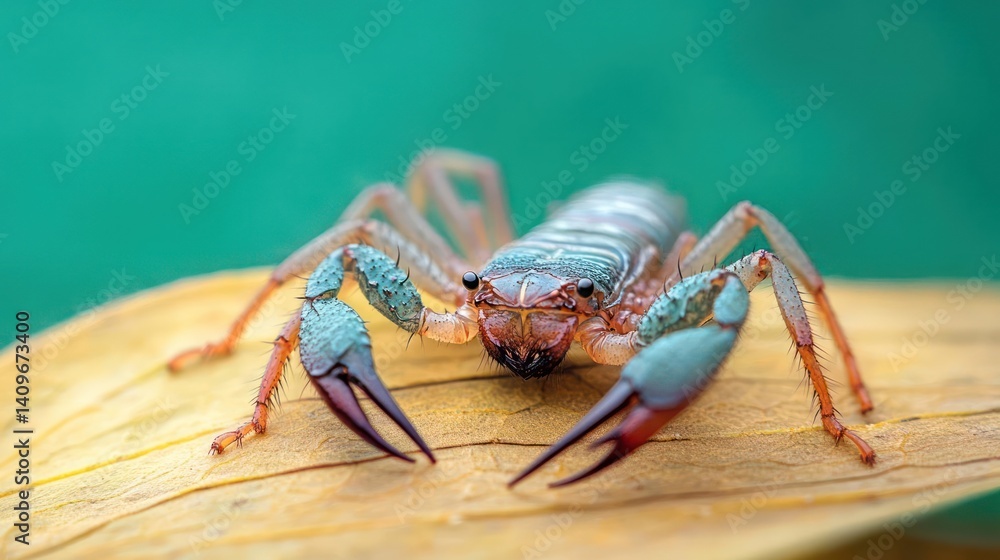 Fototapete detailed macro shot of a wind scorpion, also known as a solifuge, with orange and blue color. the ar