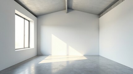 Sunlit Empty Room with Exposed Concrete Ceiling and Large Window Ideal for Interior Design and Home Renovation Projects