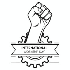 International Workers' Day Emblem – Raised Fist and Gear Symbolizing Labour Unity