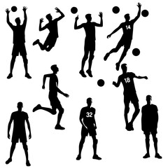  set of a volley ball player silhouette