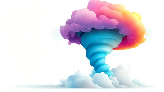 Colorful Digital Illustration of a Tornado Shaped Cloud Swirling in Pink, Purple and Orange Hues
