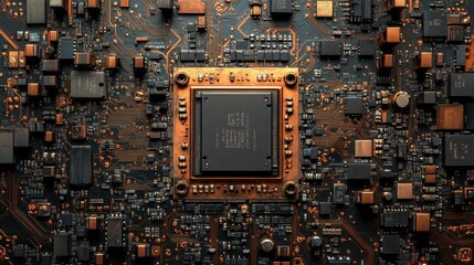 Detailed microprocessor schematic with elements and connections. Useful for technical articles, educational materials, presentations.
