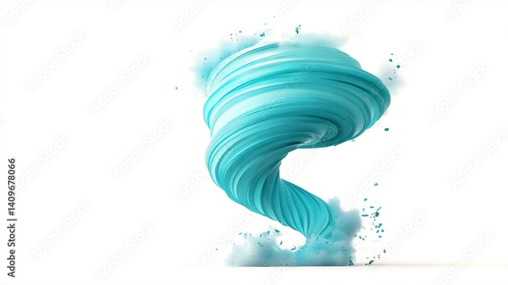 Poster swirling turquoise paint creating dynamic motion against a white background