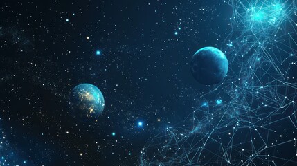 Obraz premium Networked planets in space; cosmic background; digital art; website header