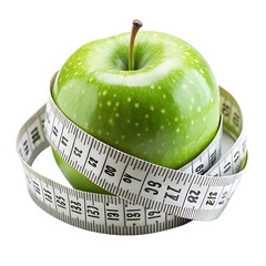 Fresh Green apple with Measuring tape on white background PNG,AI GENERATED