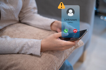 Scam spam call number mobile phone screen security communication fraud technology concept