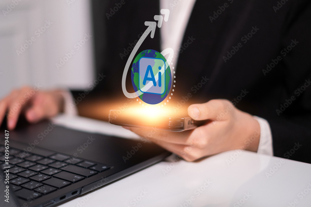 Poster business ai artificial intelligence change the world technology network digital communication concep
