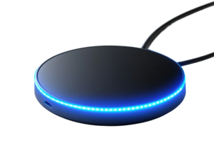 Wireless charging pad home office technology product modern environment view. Isolated on transparent background, png.