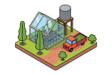 Greenhouse Farming Isometric Illustration