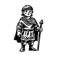 A vintage style illustration of a viking child