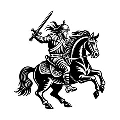 A vintage style illustration of a warrior horse