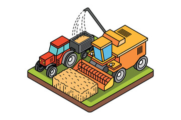 Rice Milling Farming Isometric Illustration
